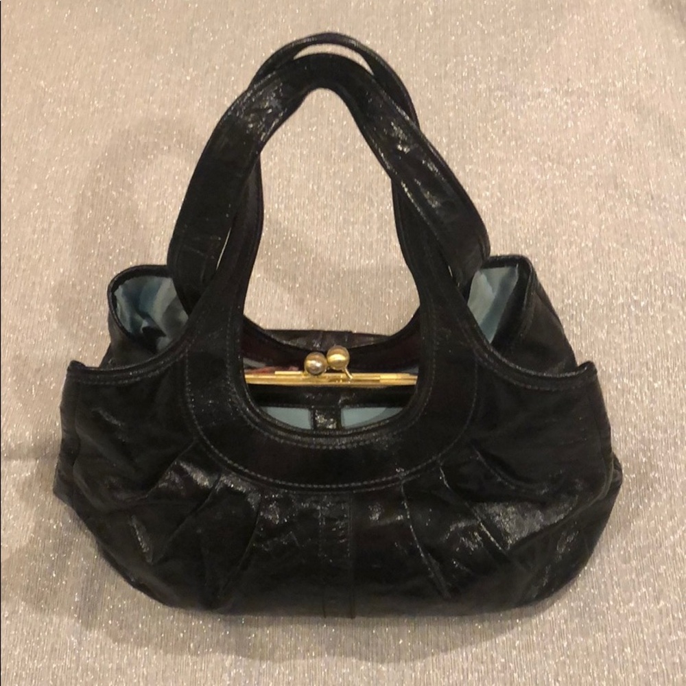 Coach Ergo Black Patent Leather Pleated Handbag